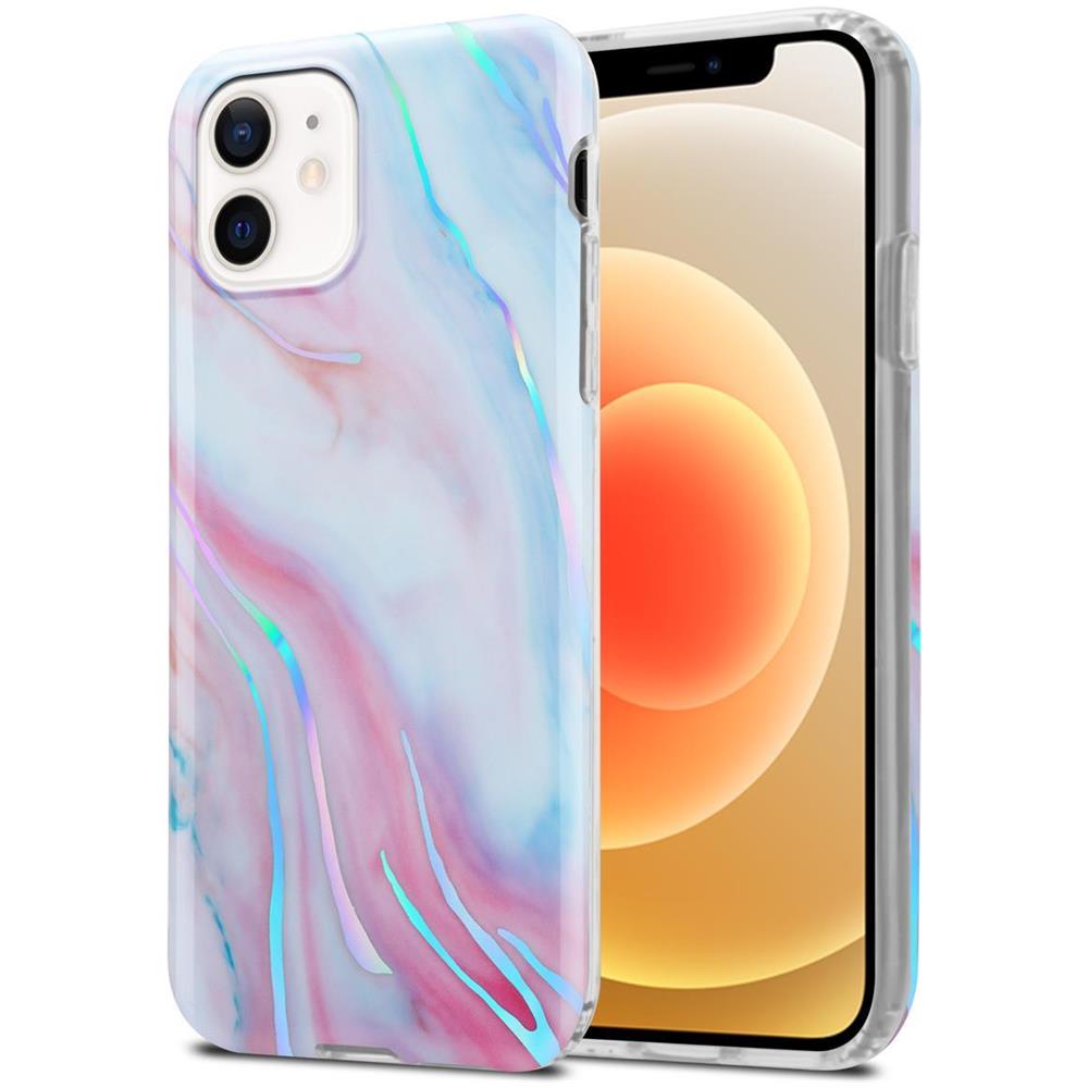 Custodia Compatibile Con Apple Iphone 12 / Iphone 12 Pro In Marmo Rosa Bianco No. 15 - Coperchio Protettivo In Silicone Tpu Con Motivo A Mosaico - Foto 1
