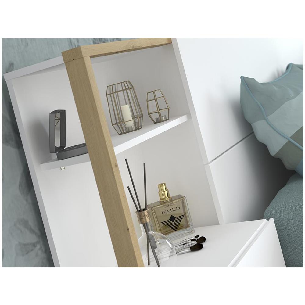 Testata Letto Con Comodini 160 Cm Bianco E Rovere - Mista - Foto 2