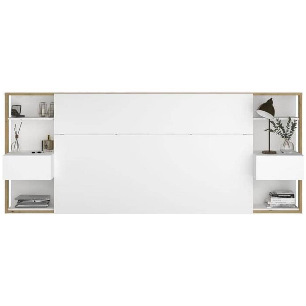 Testata Letto Con Comodini 160 Cm Bianco E Rovere - Mista - Foto 7
