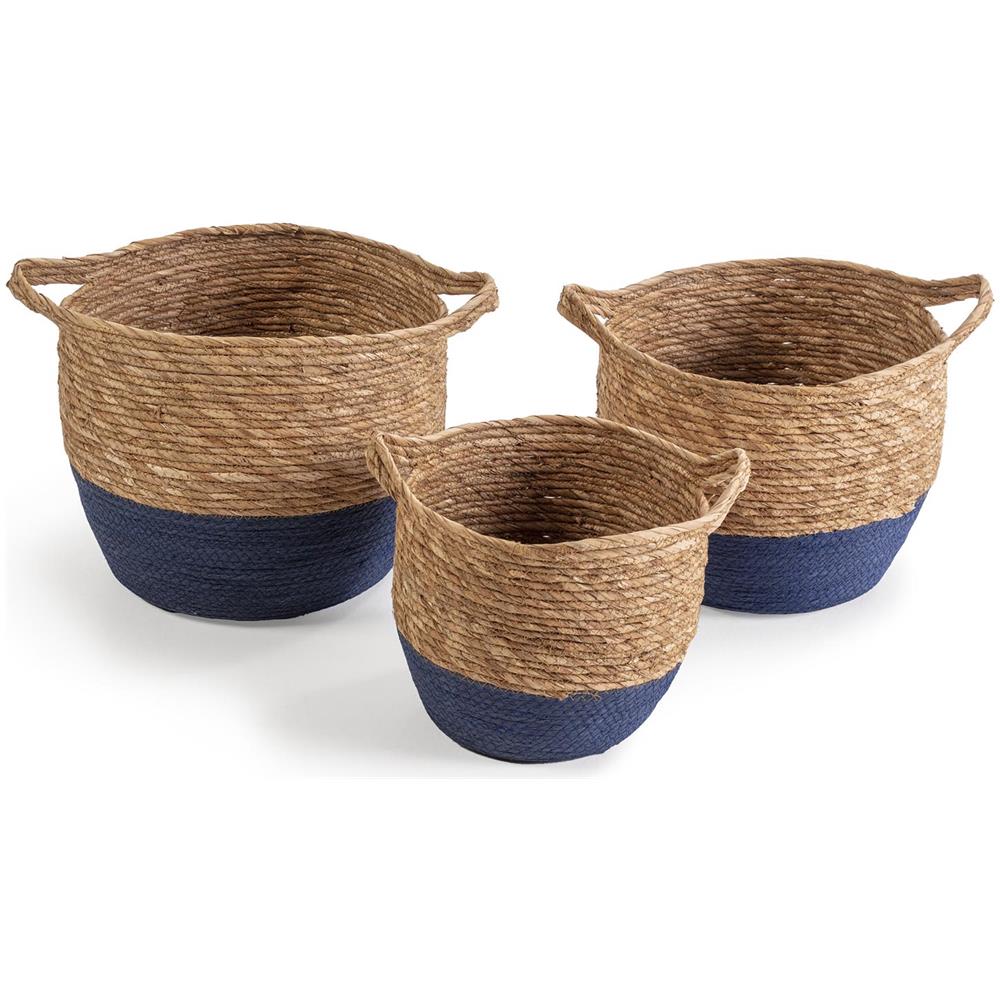 Set Di 3 Cestini Anxo In Fibra Naturale Con Manici, Blu /naturale - Foto 1