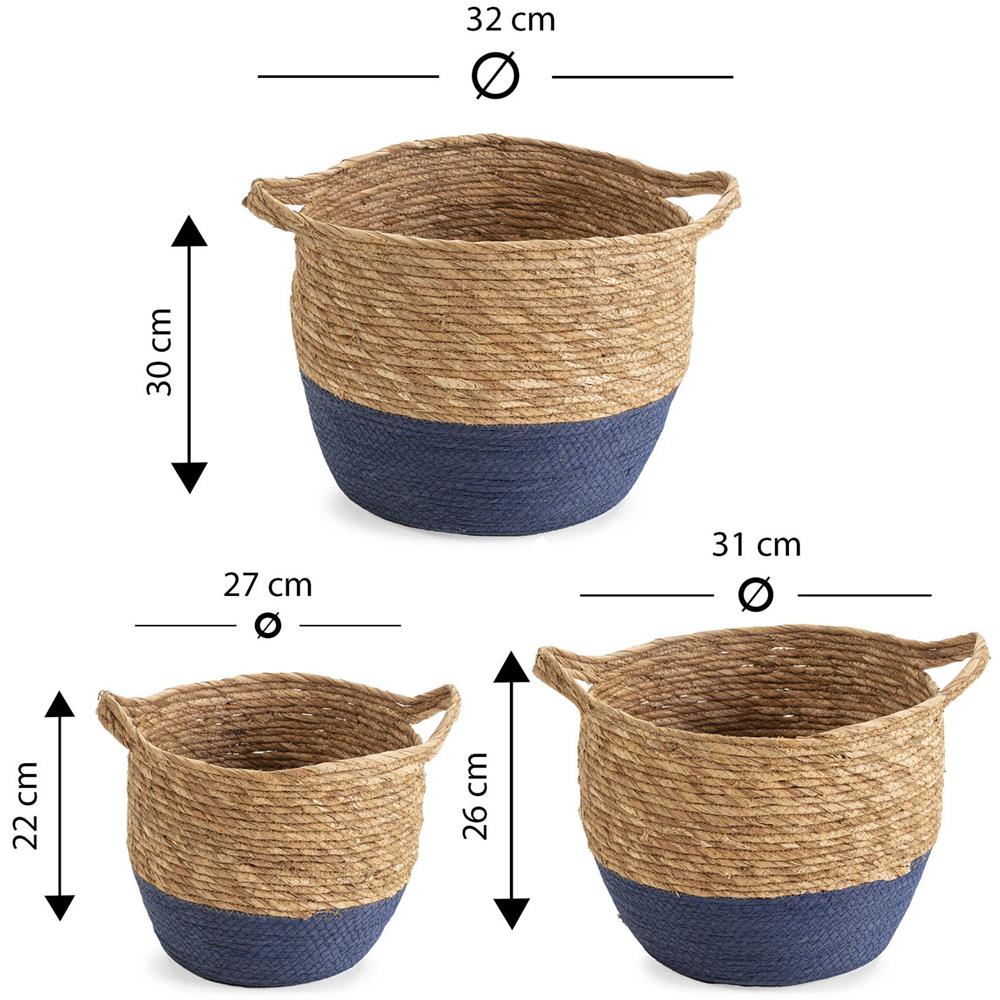 Set Di 3 Cestini Anxo In Fibra Naturale Con Manici, Blu /naturale - Foto 5
