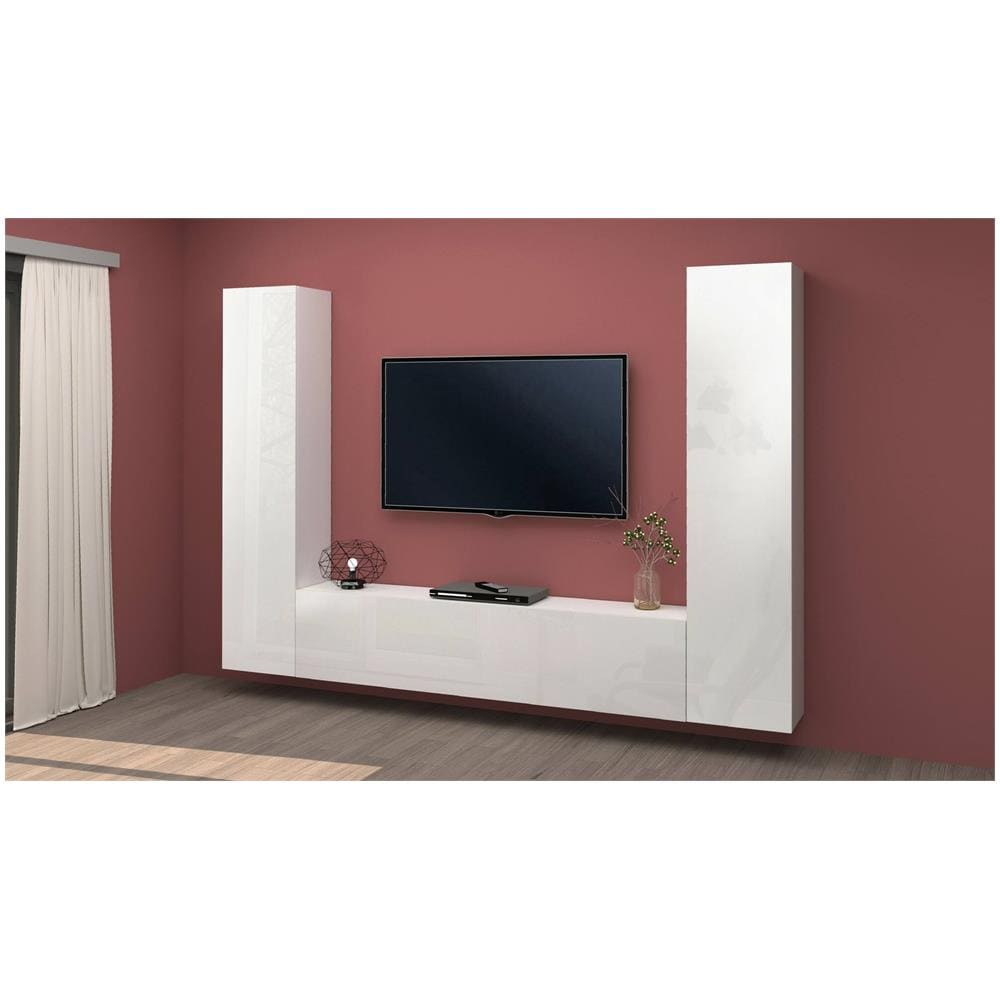 Parete Attrezzata Giordano, Set Salotto Porta Tv A 3 Ante, Mobile Soggiorno Multiuso, 100% Made In Italy, Cm 260x30h180, Bianco Lucido - Foto 1