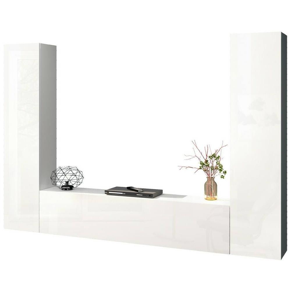 Parete Attrezzata Giordano, Set Salotto Porta Tv A 3 Ante, Mobile Soggiorno Multiuso, 100% Made In Italy, Cm 260x30h180, Bianco Lucido - Foto 2