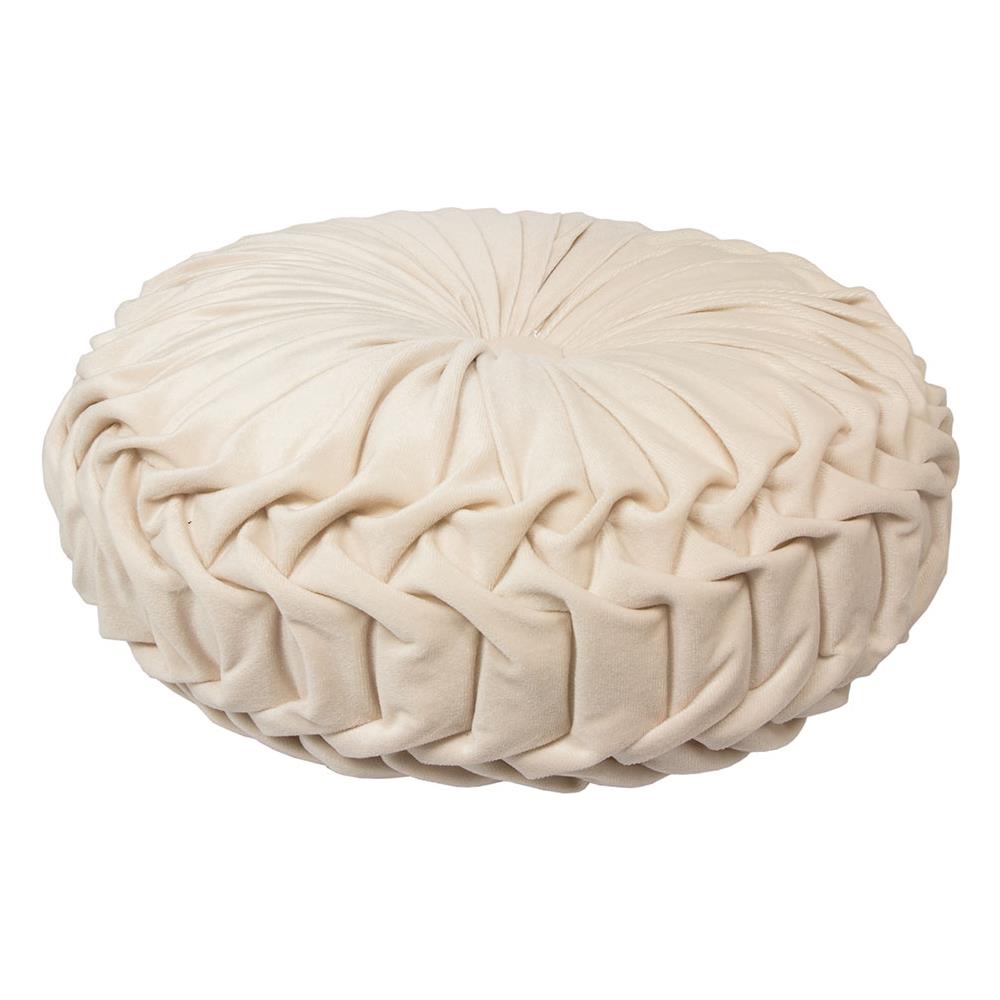Cuscino Arredo Imbottito In Velluto Rotondo A Pieghe Plissettato Colore Panna Atelier In Tinta Unita Pieghettato - Foto 2