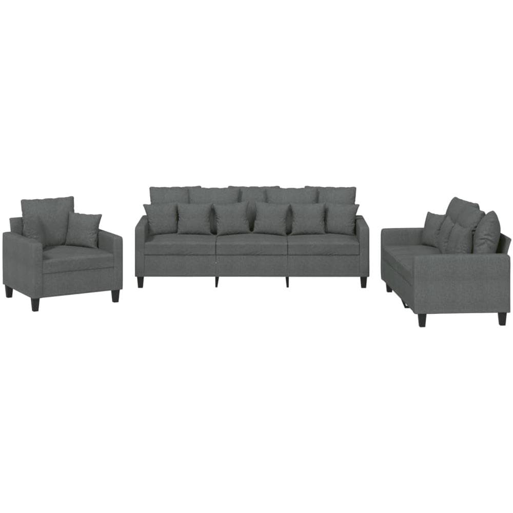 Set Di Divani 3 Pz Con Cuscini Grigio Scuro In Tessuto - Foto 2