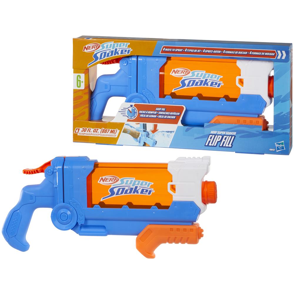 Super Soaker - Flip Fill, soaker con 4 diversi getti d'acqua, riempimento rapido, serbatoio da 887 mm, giochi d'acqua - Foto 2