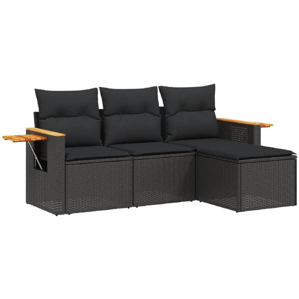 Set Divani da Giardino 4 pz con Cuscini Nero in Polyrattan - Foto 1