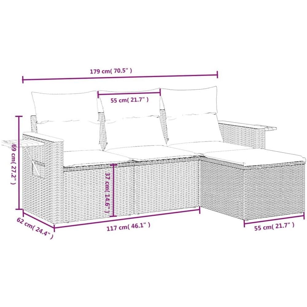 Set Divani da Giardino 4 pz con Cuscini Nero in Polyrattan - Foto 3