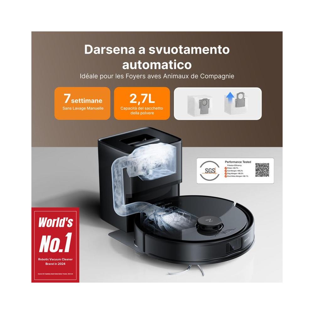 Q10 PF+ Robot Aspirapolvere, 10.000 Pa HyperForce, doppio sistema anti-groviglio,tecnologia reattiva per evitare gli ostacoli,doppia spazzola antigroviglio,Nero - Foto 1