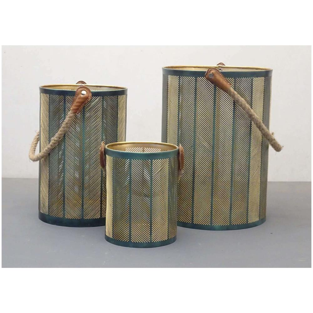 Set Di 3 Lanterne In Metallo Stile Orientale Di Design Moderno Portacandela Da Appendere, G.diametro35x25/m.diametro30x20/p.diametro20x15 - Foto 2