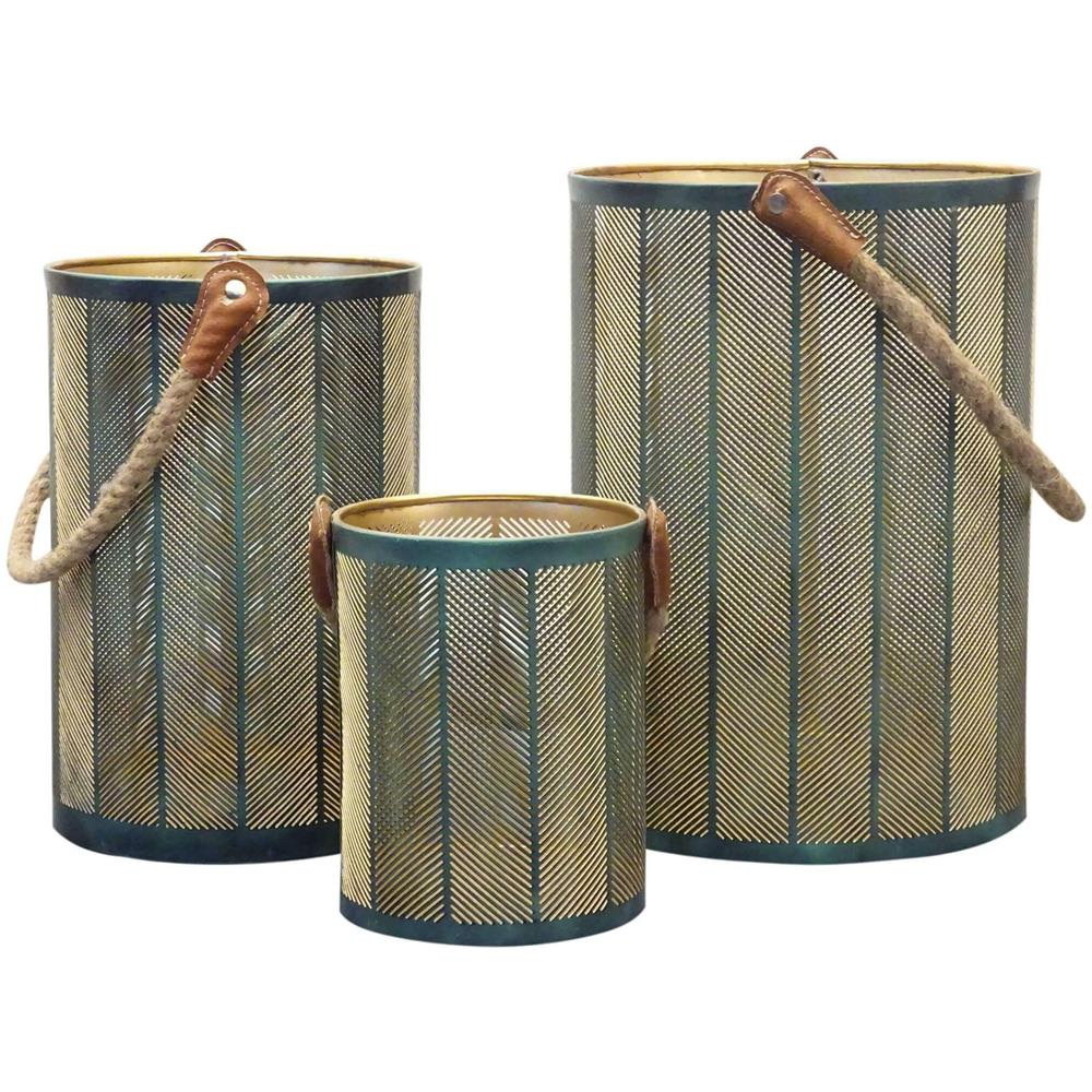 Set Di 3 Lanterne In Metallo Stile Orientale Di Design Moderno Portacandela Da Appendere, G.diametro35x25/m.diametro30x20/p.diametro20x15 - Foto 1