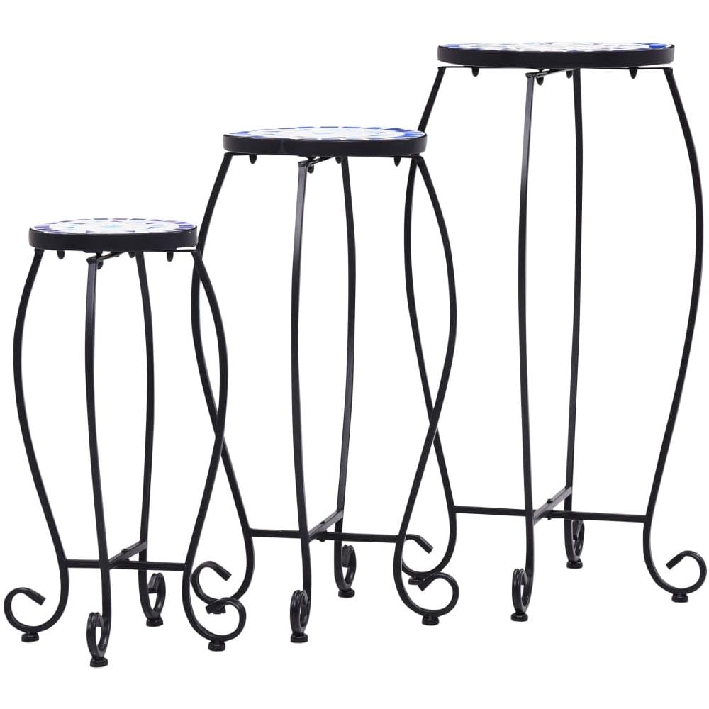 Tavolini Con Mosaico 3 Pz Blu E Bianco In Ceramica - Foto 2