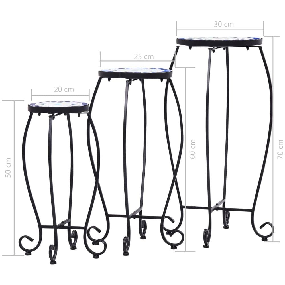 Tavolini Con Mosaico 3 Pz Blu E Bianco In Ceramica - Foto 8