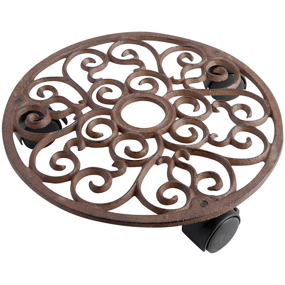 Esschert Design - Carrello Portavasi In Ghisa, 28 Cm, Con 3 Rotelle, Decorazione: Viticci - Foto 1