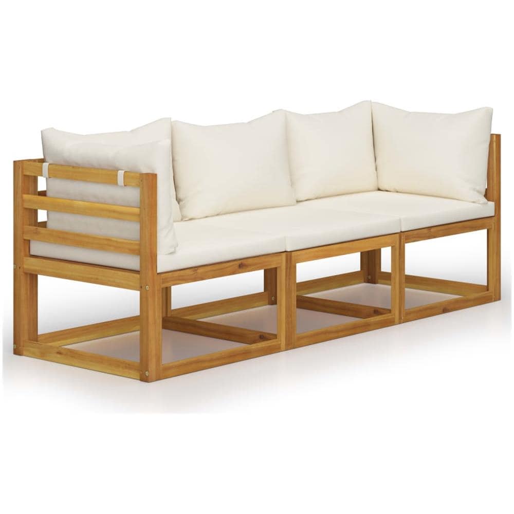 Divano Da Giardino A 3 Posti Con Cuscino Crema Massello Acacia - Foto 1