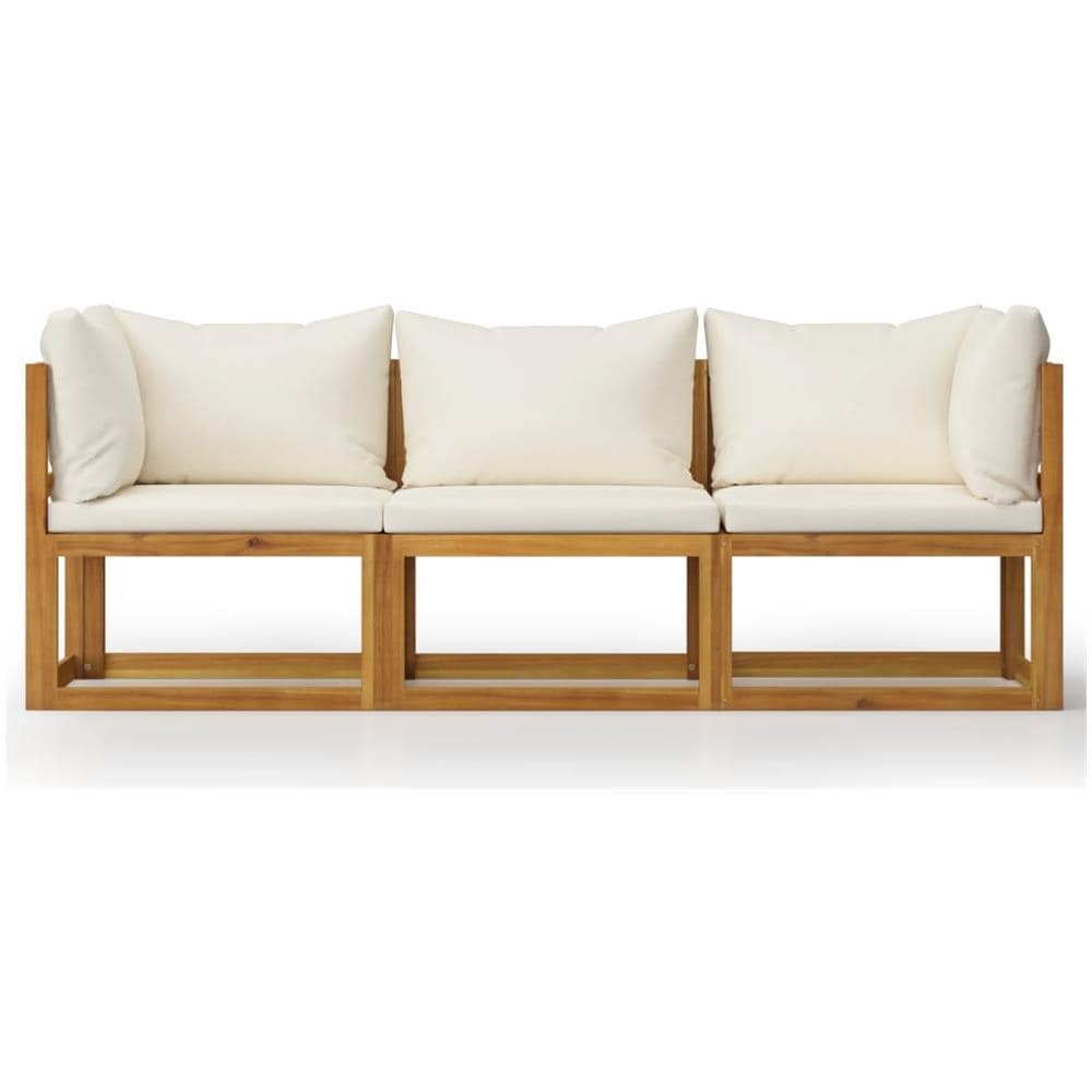 Divano Da Giardino A 3 Posti Con Cuscino Crema Massello Acacia - Foto 2