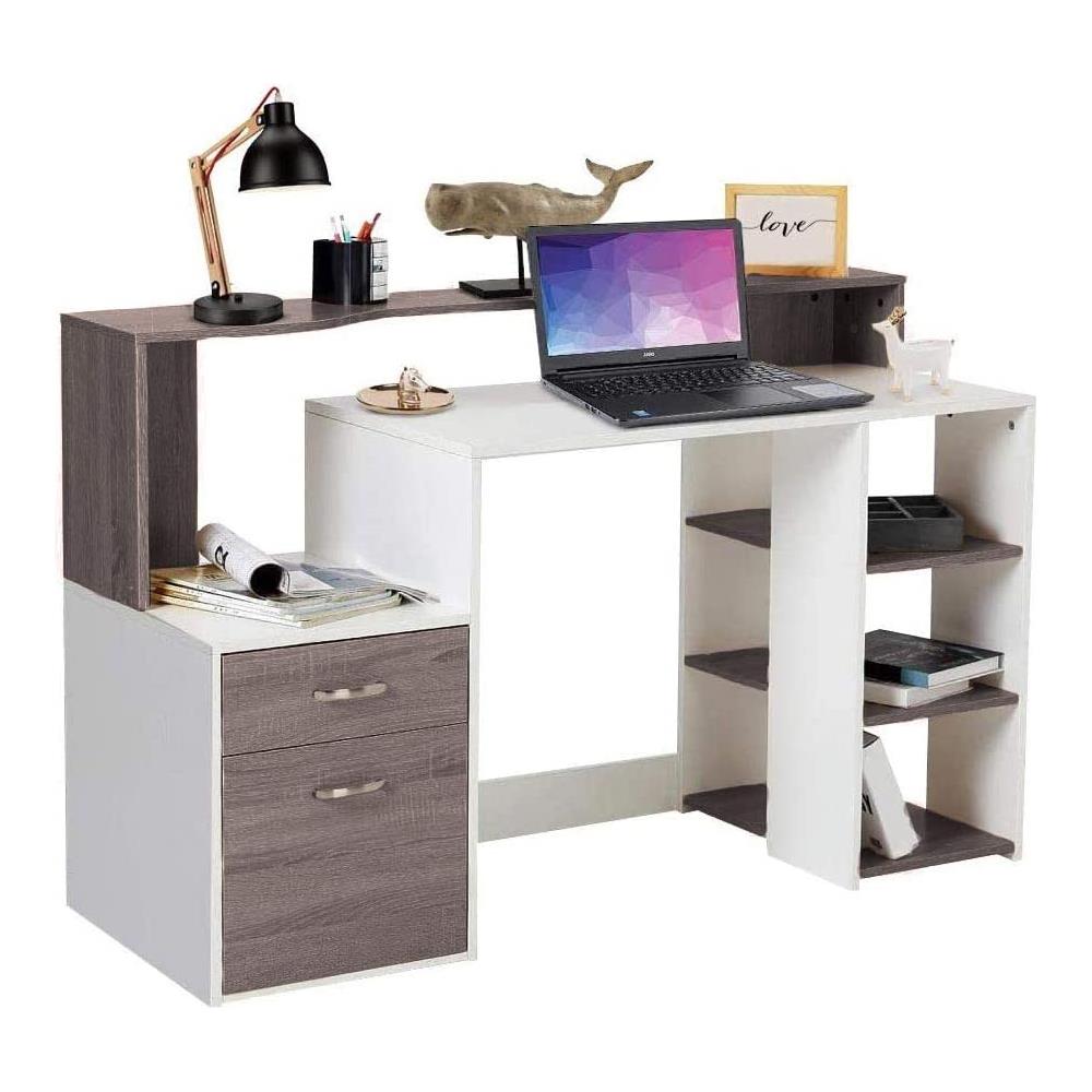 Scrivania Legno Melaminico Cassetto Mobiletto Tavolo Grigio Rovere - Foto 1