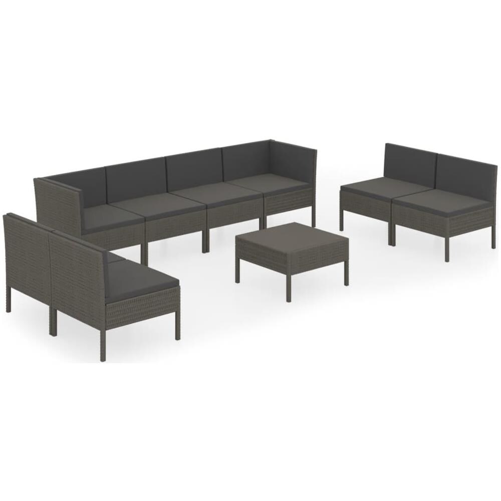 Set Divani Da Giardino 9 Pz Con Cuscini In Polyrattan Grigio - Foto 2