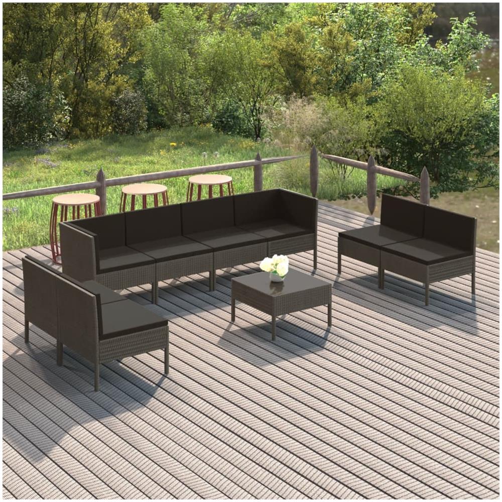 Set Divani Da Giardino 9 Pz Con Cuscini In Polyrattan Grigio - Foto 1