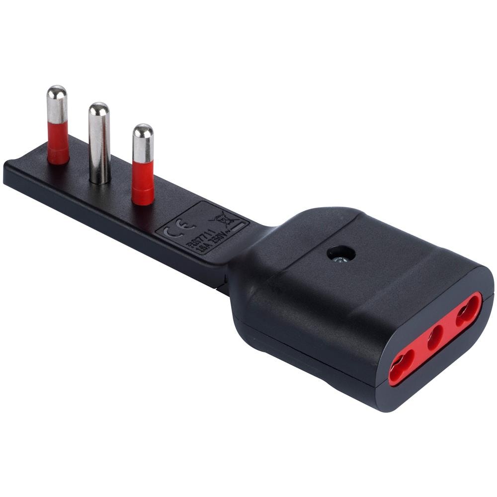 Adattatore Salvaspazio Extra Flat Spina E Presa Italiana 16a 2p+t Angolata Nero - Foto 1