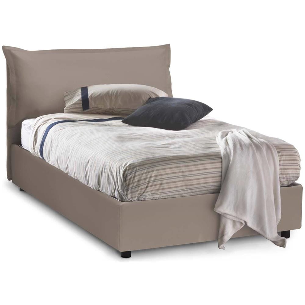 Letto Piazza E Mezza Letizia, Letto Contenitore Con Rivestimento In Ecopelle, 100% Made In Italy, Apertura Frontale, Con Materasso Cm 120x200 Incluso, Tortora - Foto 1