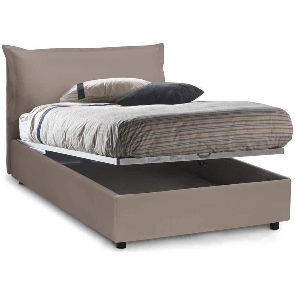Letto Piazza E Mezza Letizia, Letto Contenitore Con Rivestimento In Ecopelle, 100% Made In Italy, Apertura Frontale, Con Materasso Cm 120x200 Incluso, Tortora - Foto 2