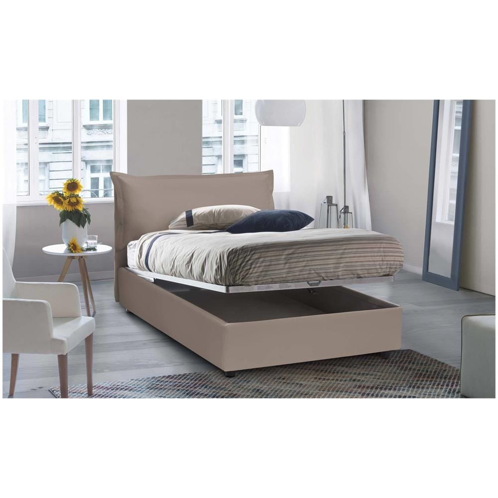 Letto Piazza E Mezza Letizia, Letto Contenitore Con Rivestimento In Ecopelle, 100% Made In Italy, Apertura Frontale, Con Materasso Cm 120x200 Incluso, Tortora - Foto 4