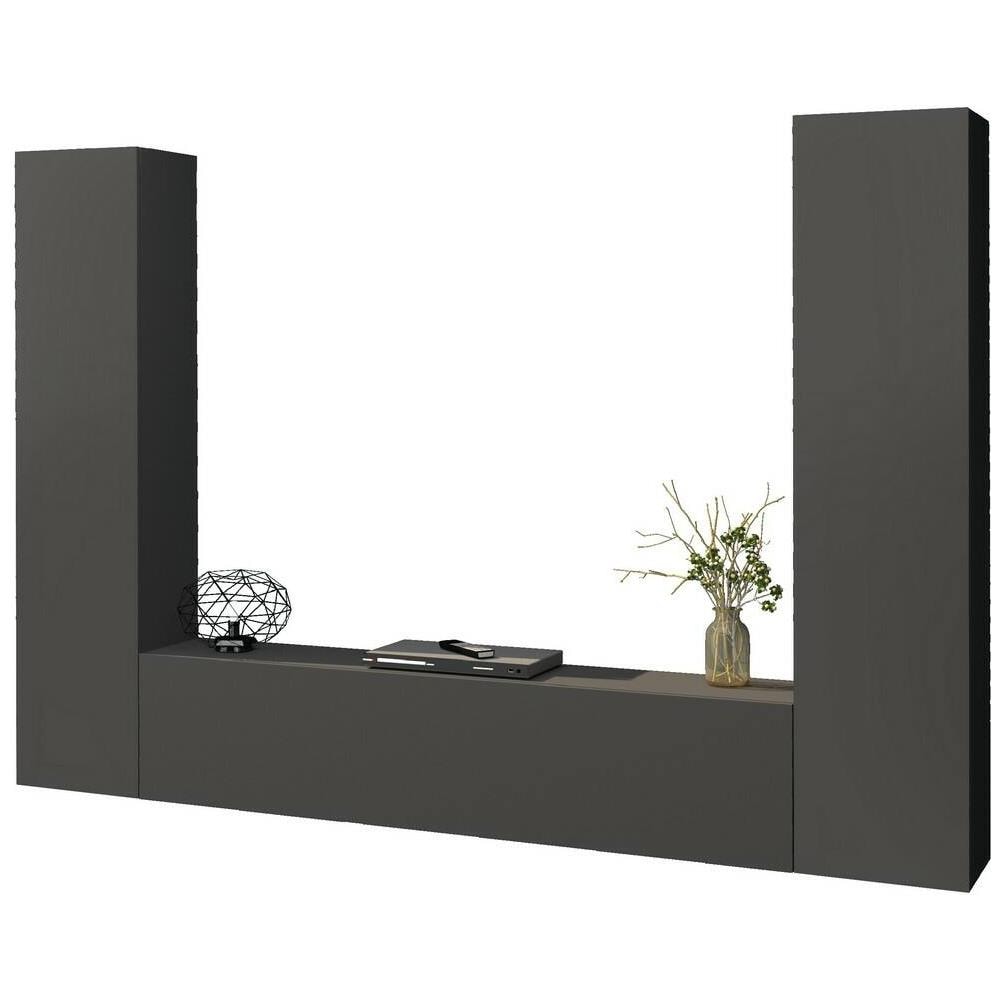 Parete Attrezzata Giordano, Set Salotto Porta Tv A 3 Ante, Mobile Soggiorno Multiuso, 100% Made In Italy, Cm 260x30h180, Antracite - Foto 2
