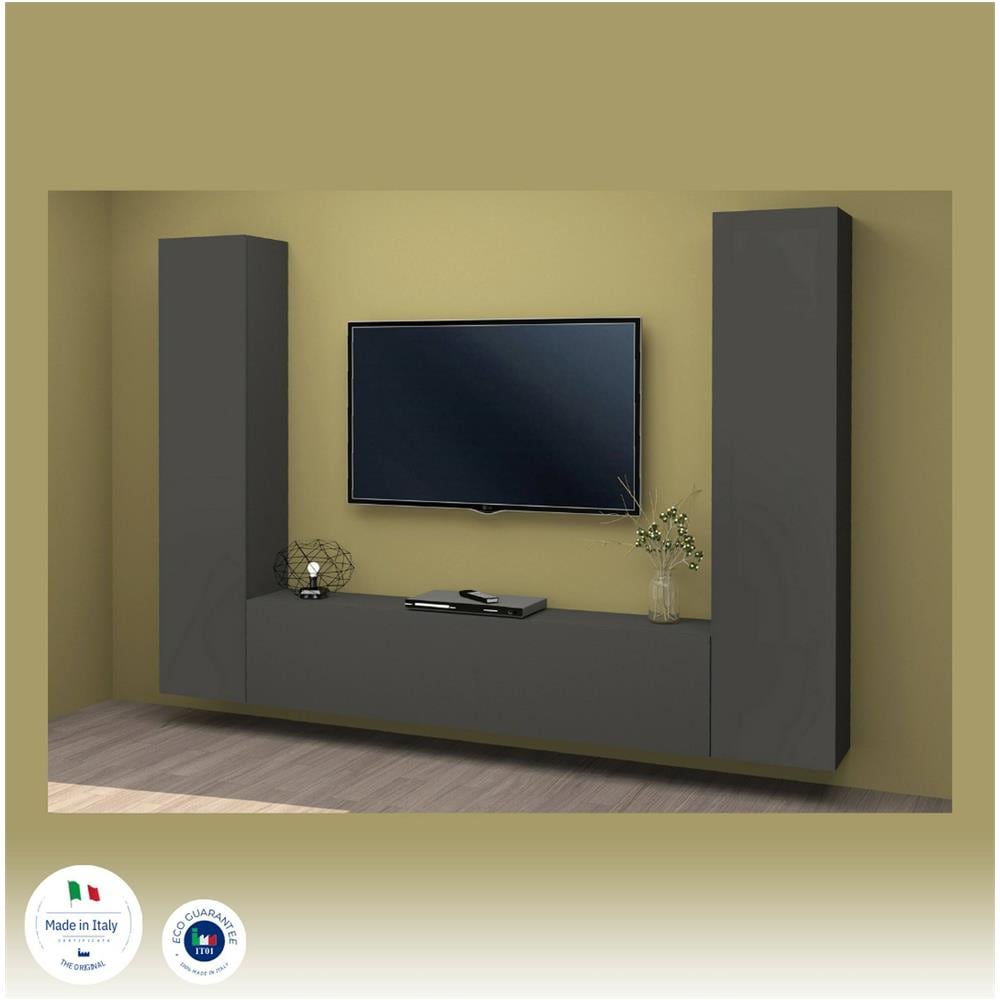 Parete Attrezzata Giordano, Set Salotto Porta Tv A 3 Ante, Mobile Soggiorno Multiuso, 100% Made In Italy, Cm 260x30h180, Antracite - Foto 4