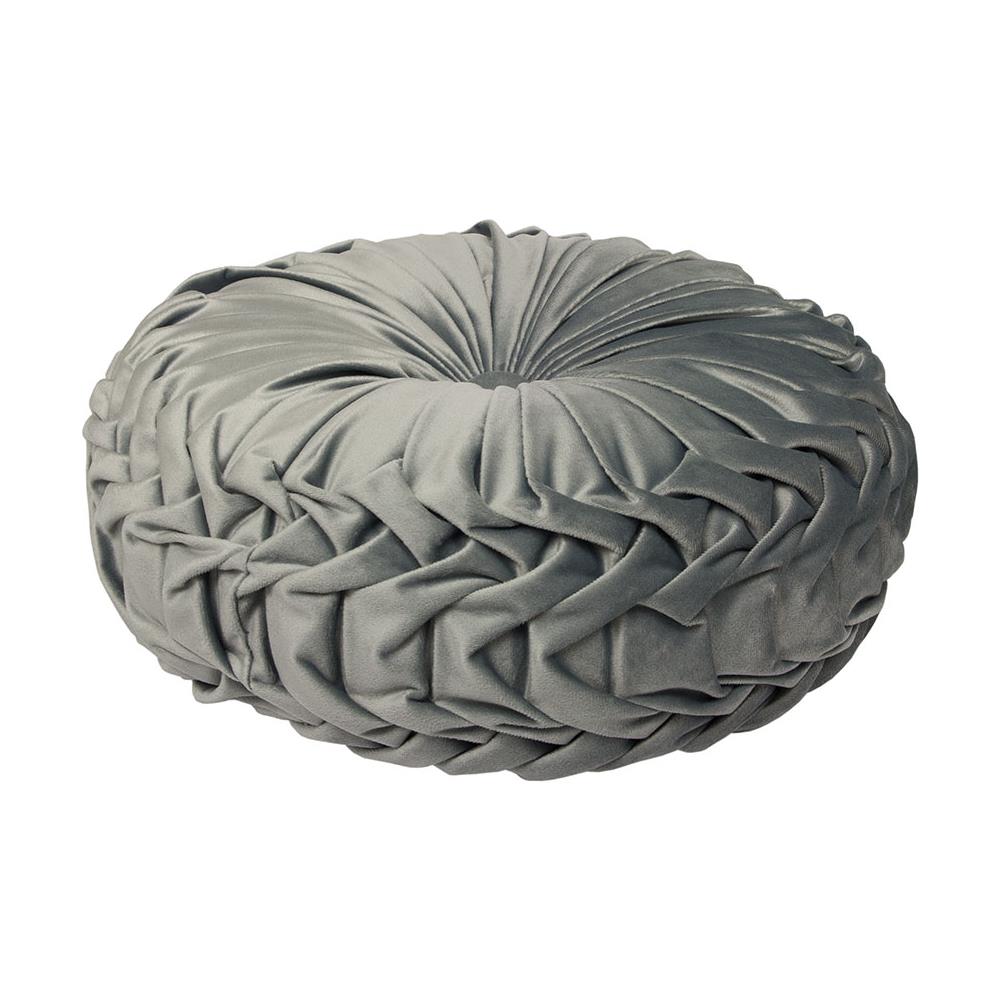 Cuscino Arredo Imbottito In Velluto Rotondo A Pieghe Plissettato Colore Grigio Atelier In Tinta Unita Pieghettato - Foto 2