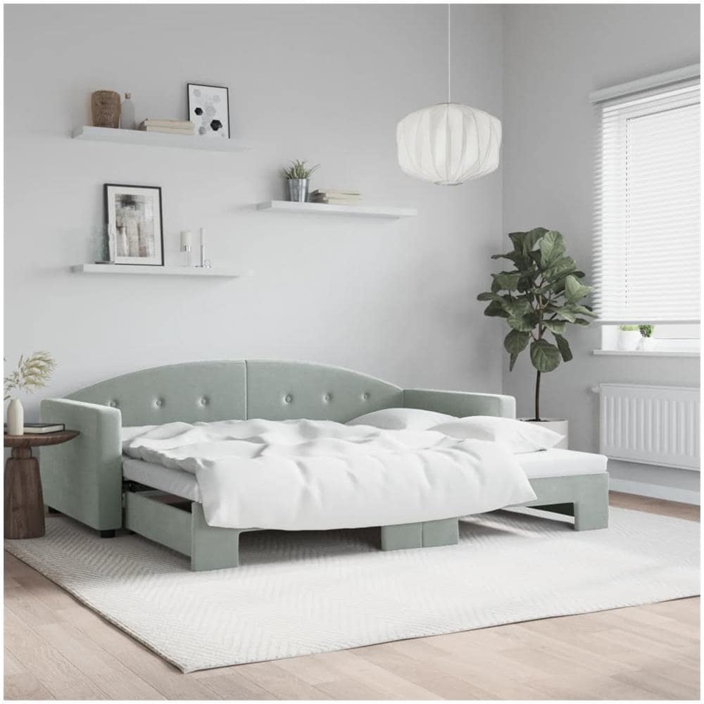Divano Letto Con Letto Estraibile Grigio Chiaro 90x190 Velluto - Foto 1