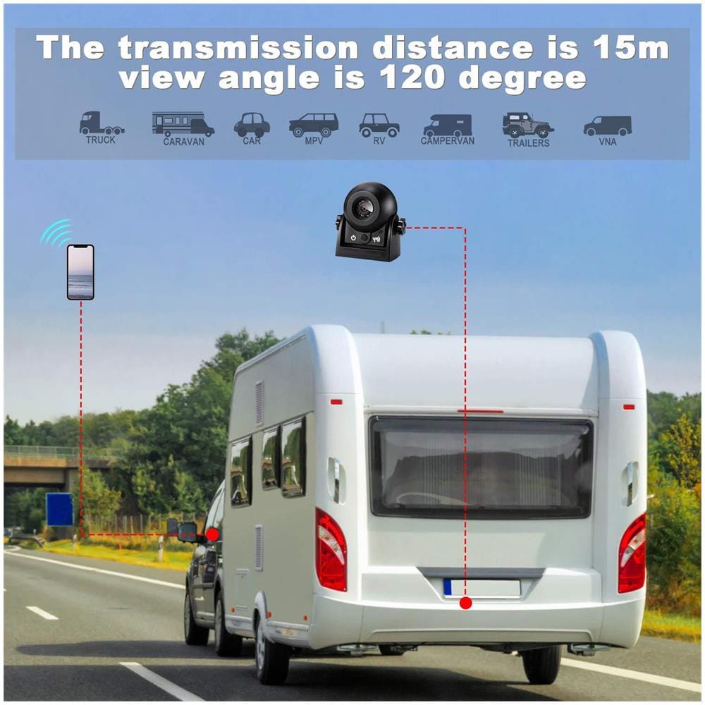 Telecamera Di Retromarcia Senza Fili Wifi Macchina Fotografica Di Sostegno Magnetico Super Visione Notturna Ip68 Impermeabile Telecamera Per Retrovisione Camera Hitch Fotocamera Compatibile Con Android E Ios Per Camion Dellautomobile Rv Van Trailer - Foto 1