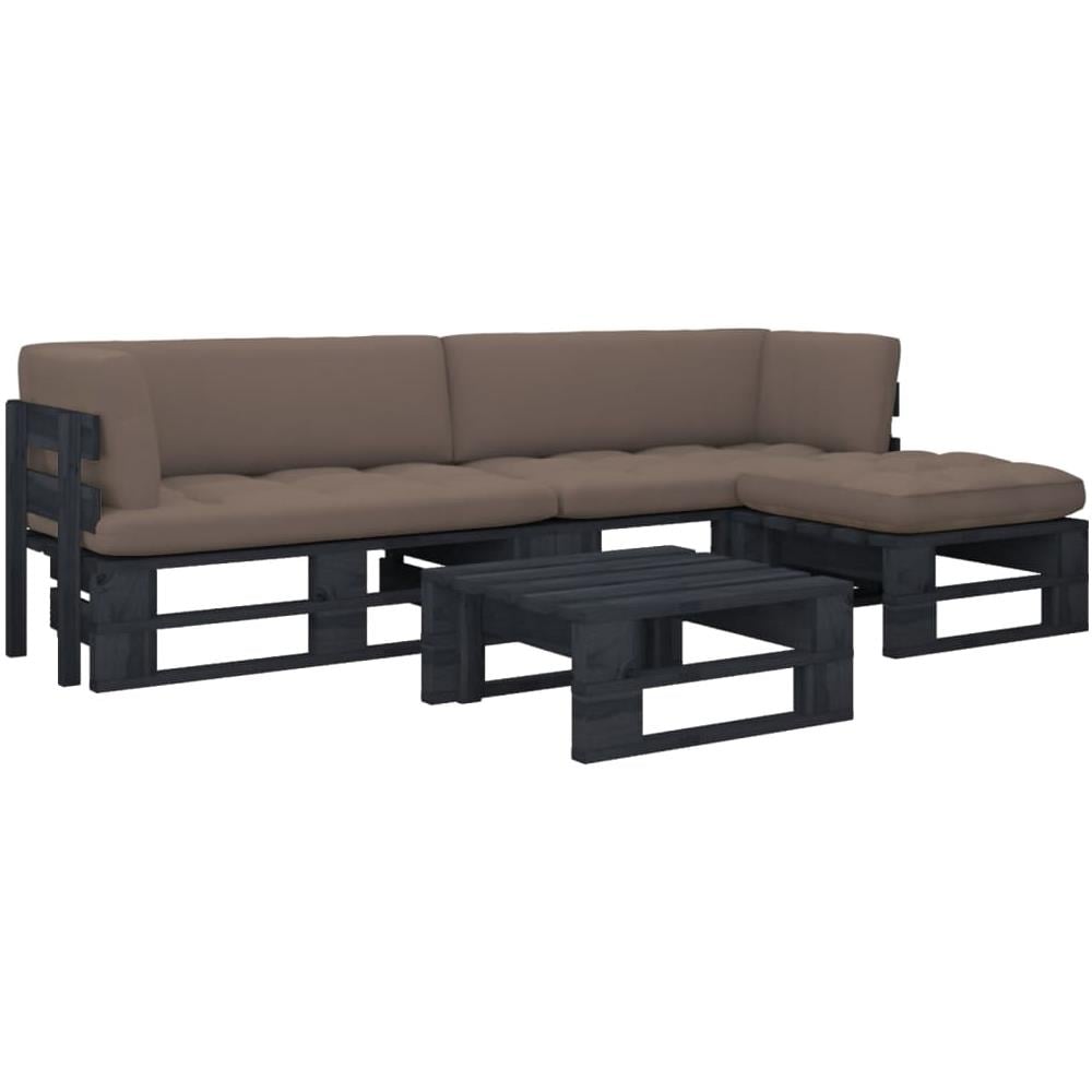 Set Divani a Pallet e Cuscini 4 pz in Pino Impregnato Nero - Foto 1