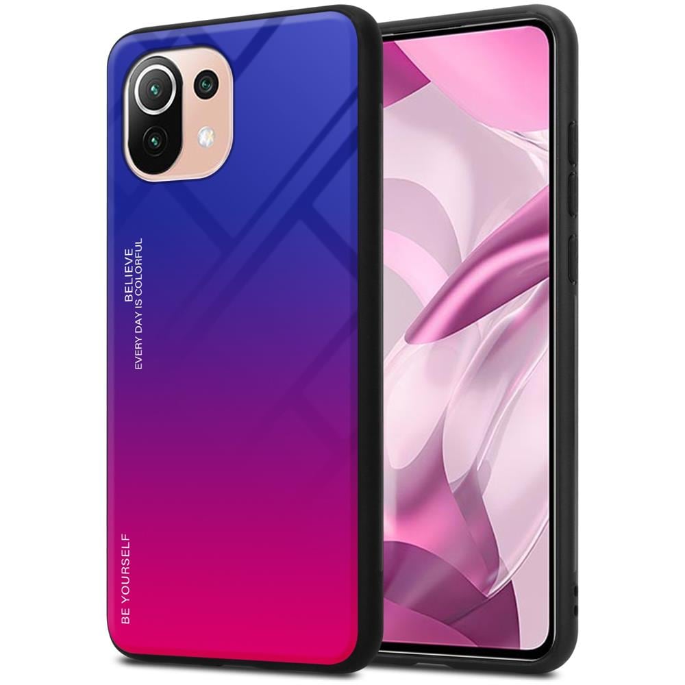Custodia Compatibile Con Xiaomi Mi 11 Lite (4g / 5g) / 11 Lite Ne In Viola - Rosso - Coperchio Protettivo Bicolore In Vetro Temperato E Silicone Tpu - Foto 1