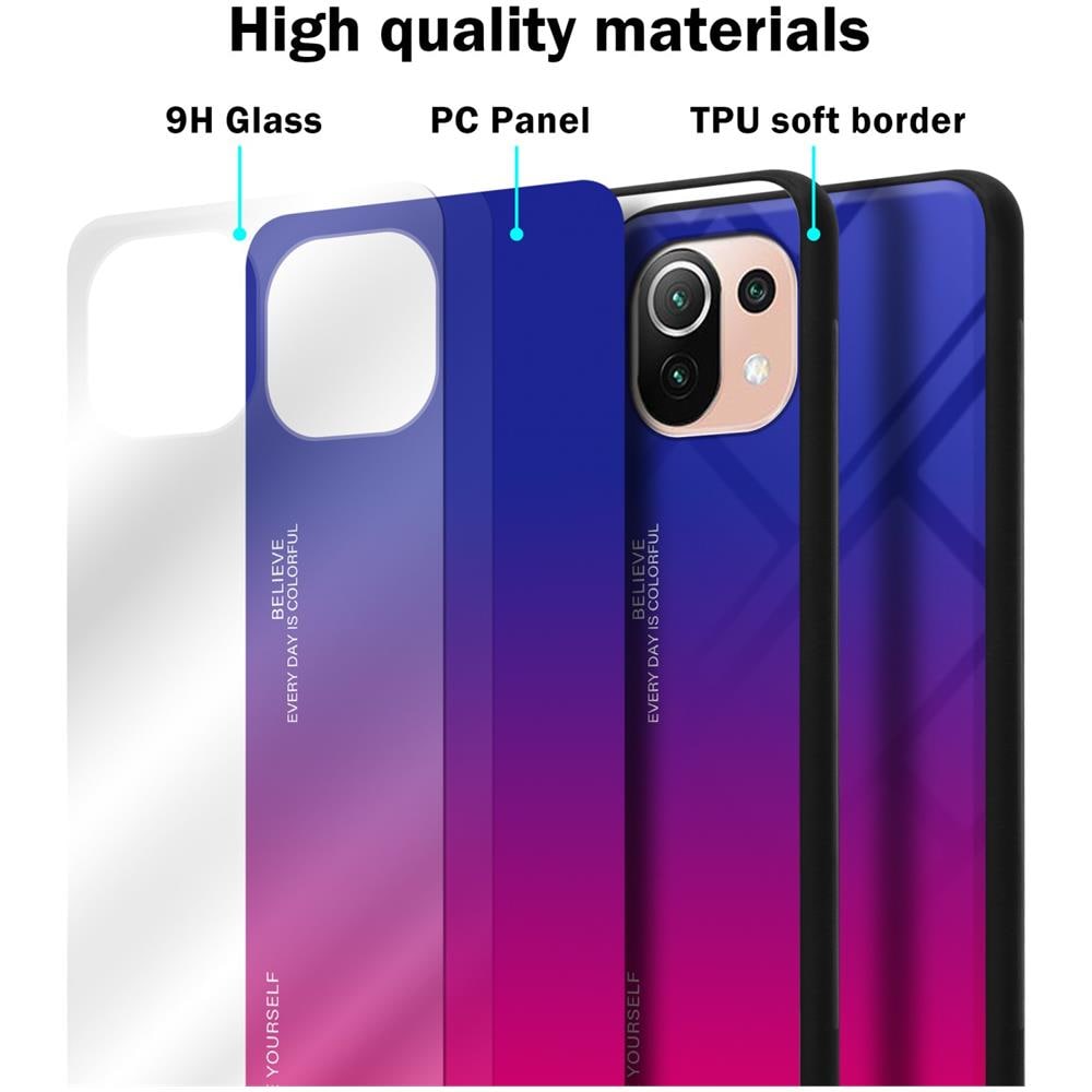 Custodia Compatibile Con Xiaomi Mi 11 Lite (4g / 5g) / 11 Lite Ne In Viola - Rosso - Coperchio Protettivo Bicolore In Vetro Temperato E Silicone Tpu - Foto 6