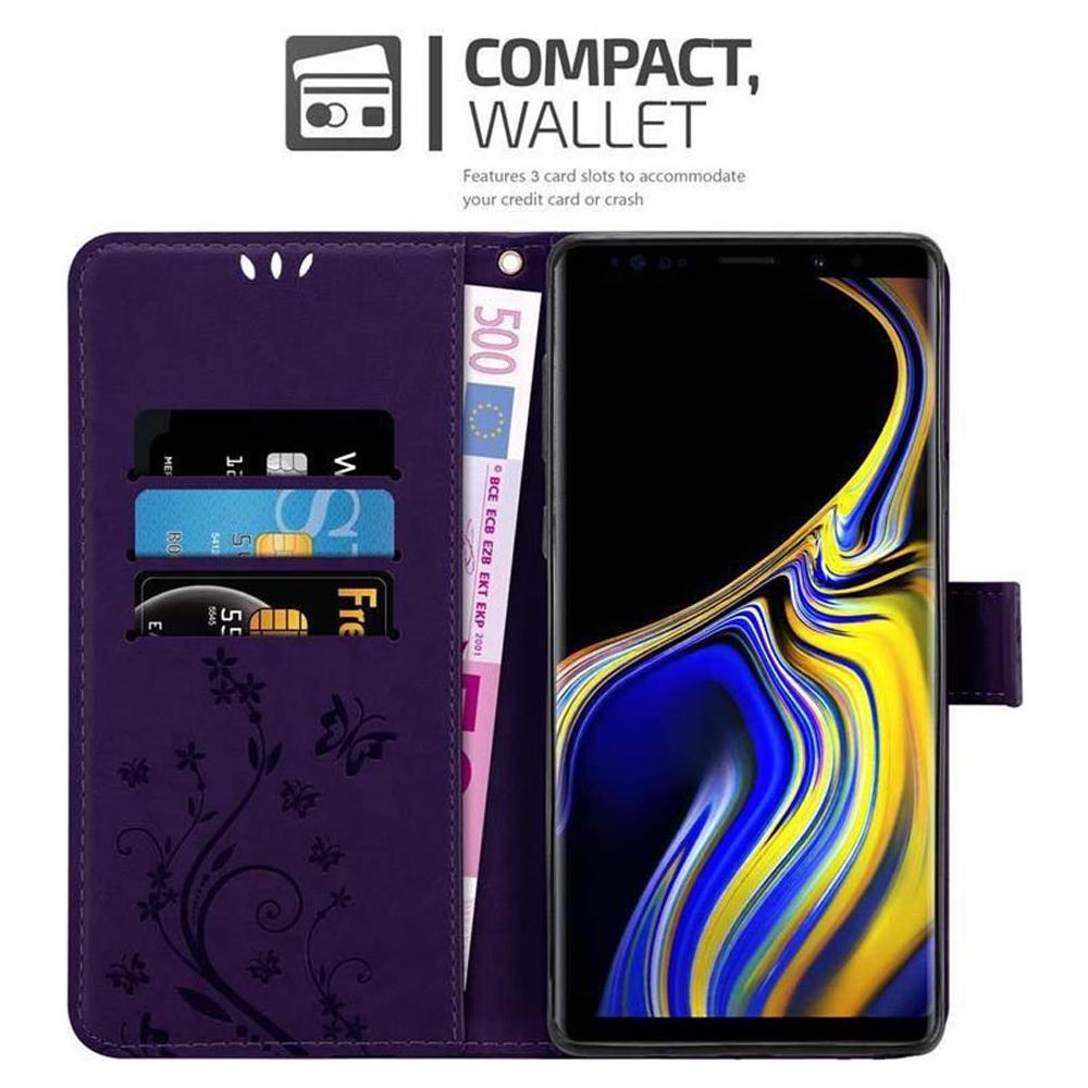 Custodia Compatibile Con Samsung Galaxy Note 9 In Lilla Scuro Fiore - Coperchio Protettivo In Design Floreale Con Chiusura Magnetica, Funzione Stand E Slot Per Carte - Foto 2