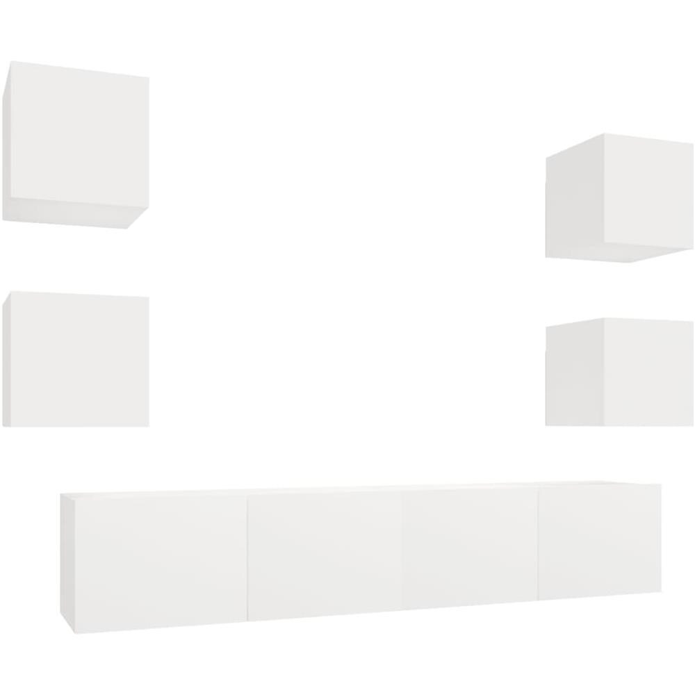 Set Di Mobili Porta Tv 6 Pz Bianco In Legno Multistrato - Foto 2