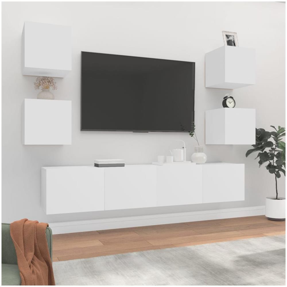 Set Di Mobili Porta Tv 6 Pz Bianco In Legno Multistrato - Foto 1