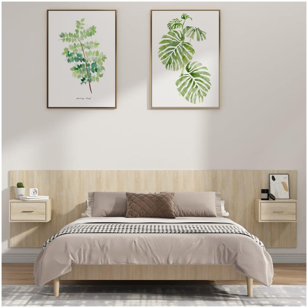 Testiera Letto Con Comodini In Legno Multistrato Rovere Sonoma - Foto 1
