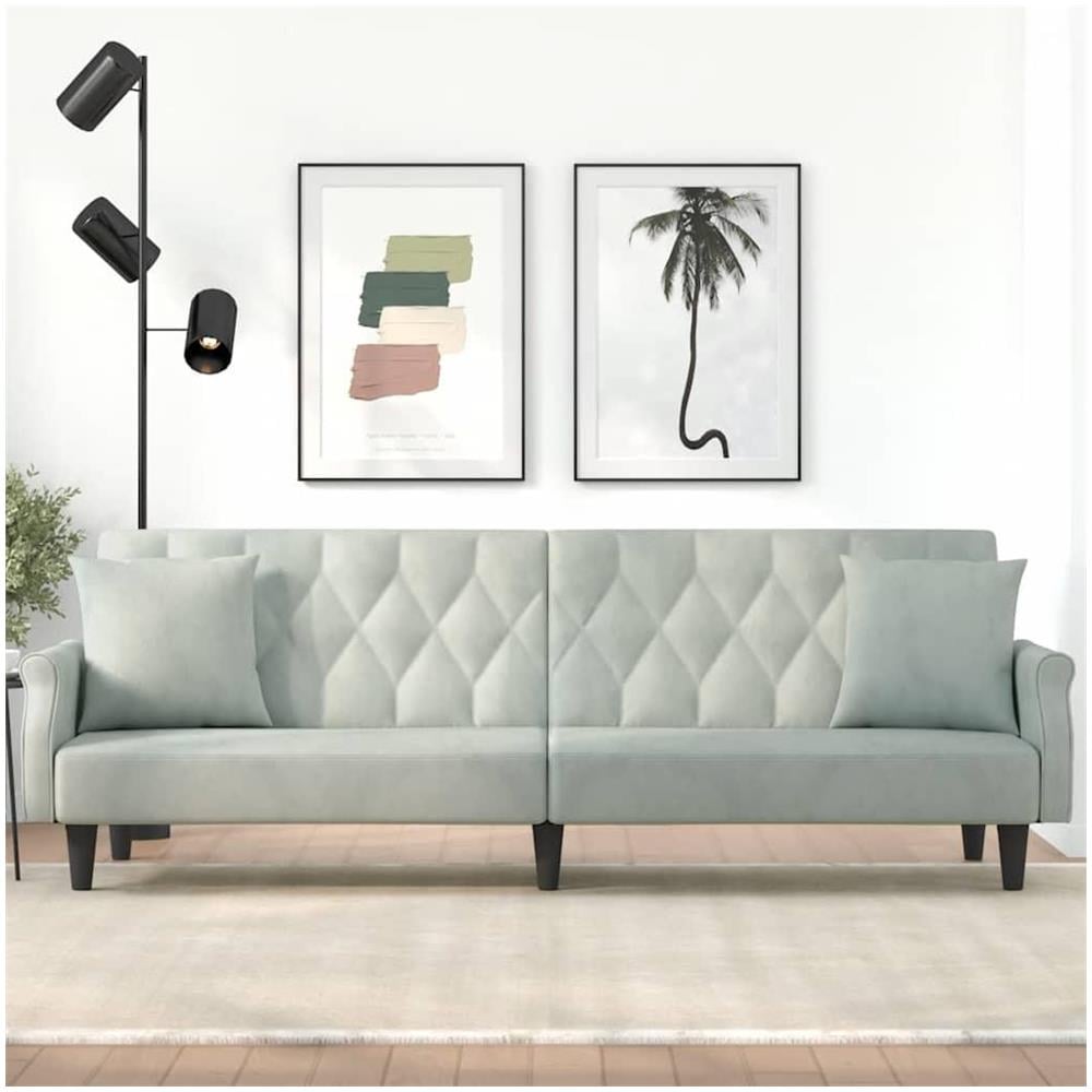 Divano Letto con Braccioli Grigio Chiaro in Velluto - Foto 2