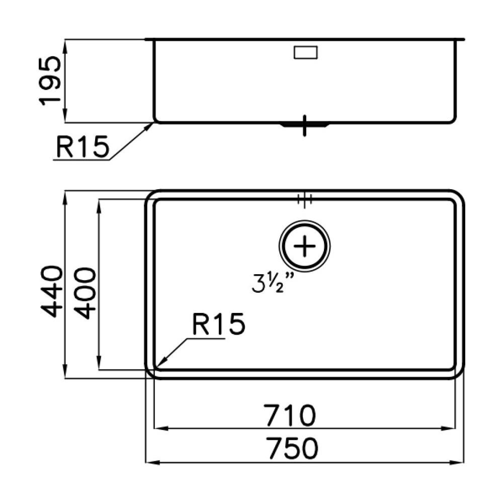 KE. 1V. 71x40.ST Lavello Sottopiano Rettangolare Acciaio Inox - Foto 2