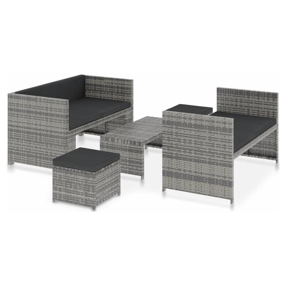 Set Divani Da Giardino 5 Pz Con Cuscini In Polyrattan Grigio - Foto 2