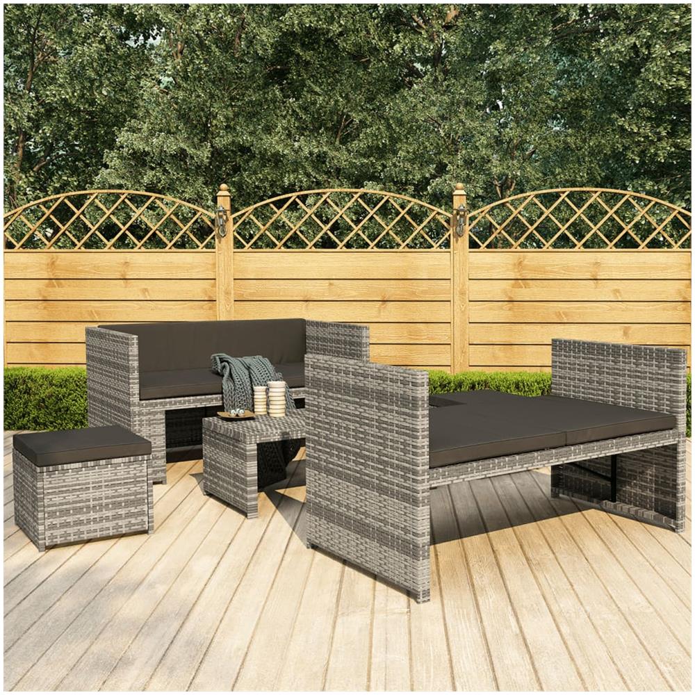Set Divani Da Giardino 5 Pz Con Cuscini In Polyrattan Grigio - Foto 1