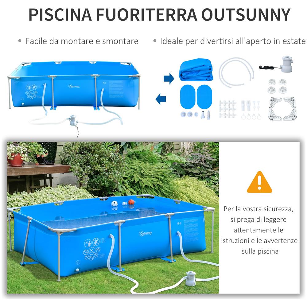 Piscina Fuoriterra Autoportante Rigida Rettangolare Con Filtro E Valvola In Acciaio E Pvc, Blu, 252x152x65cm - Foto 2