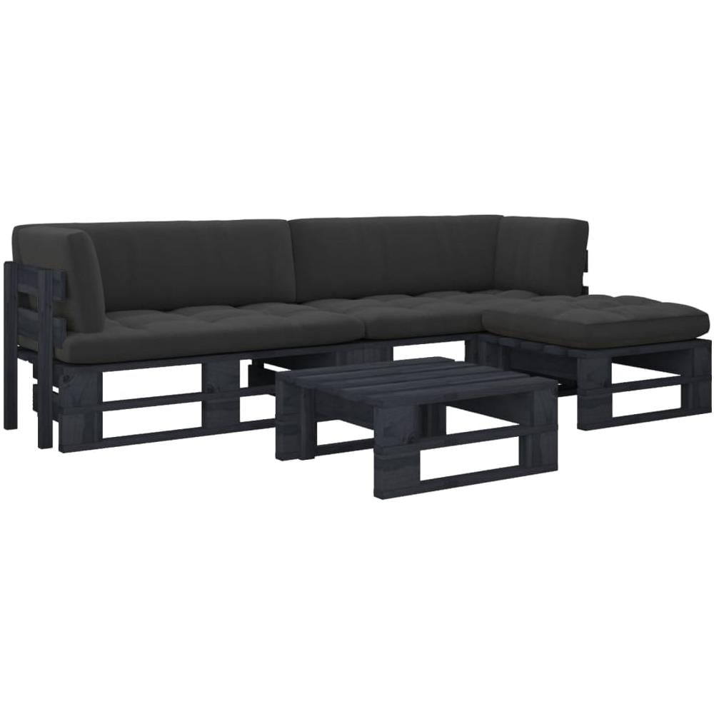 Set Divani a Pallet e Cuscini 4 pz in Pino Impregnato Nero - Foto 1