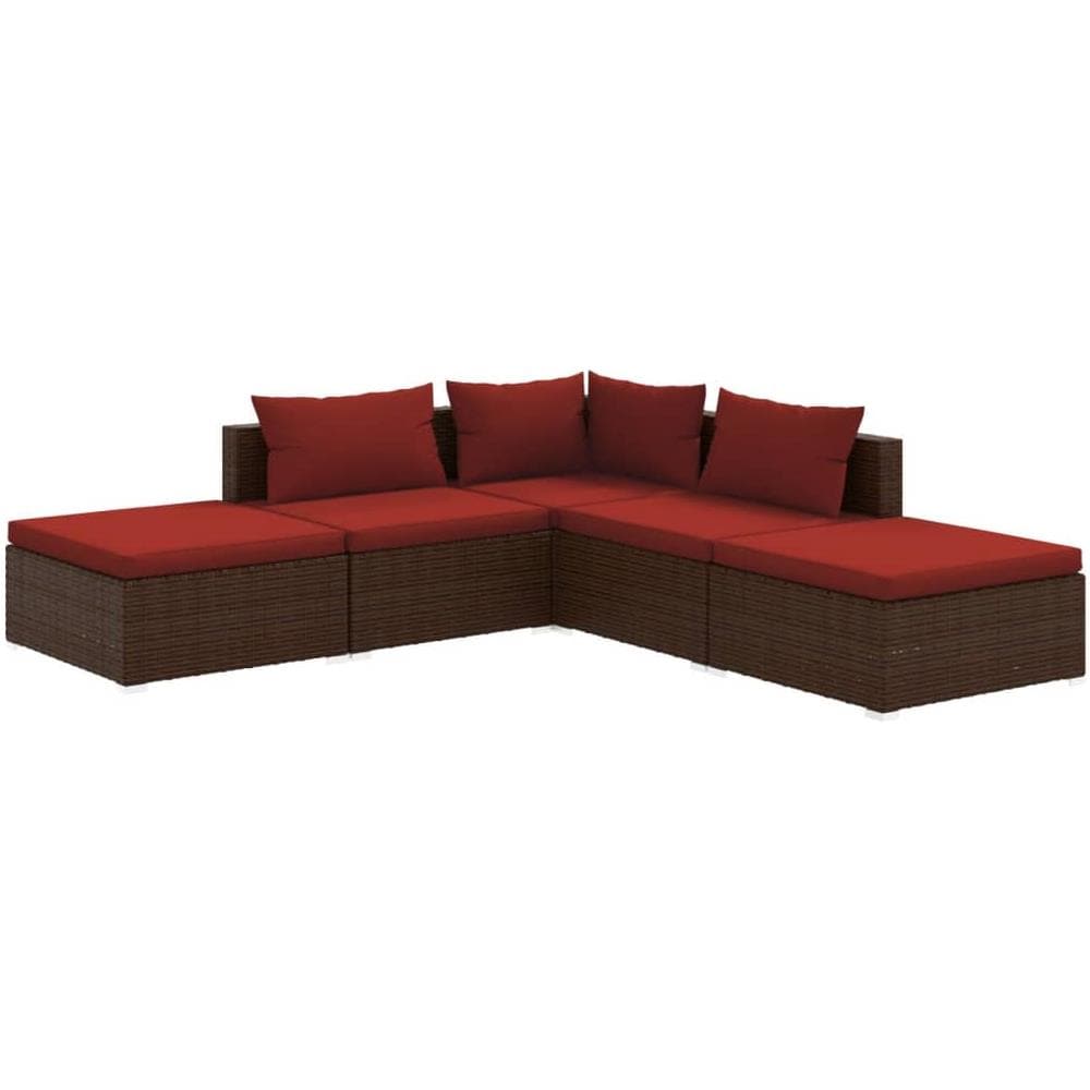 Set Divani da Giardino 5 pz con Cuscini in Polyrattan Marrone - Foto 1