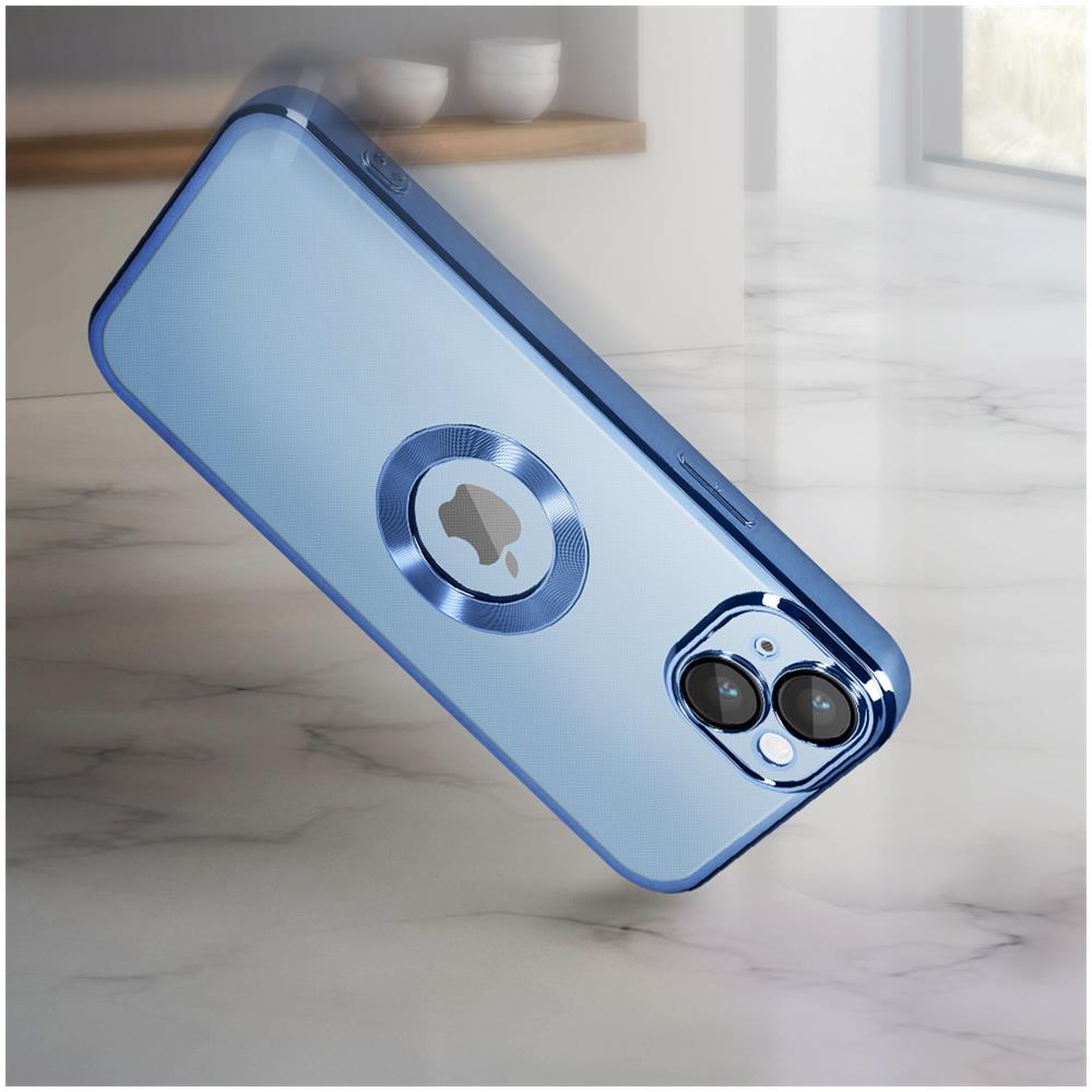 Cover Silicone Iphone 14 Trasparente Bordo Blu Cromato - Foto 2