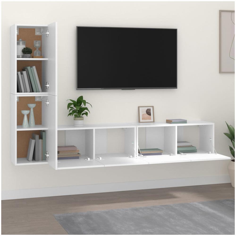 Set Di Mobili Porta Tv 4 Pz Bianco In Legno Multistrato - Foto 3