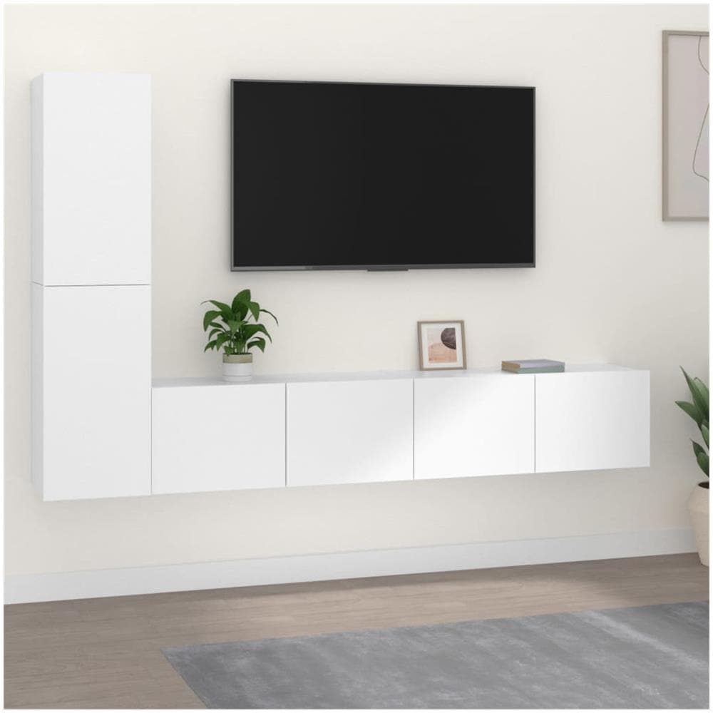 Set Di Mobili Porta Tv 4 Pz Bianco In Legno Multistrato - Foto 1