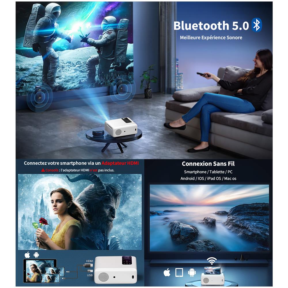 Videoproiettore Wi-Fi Alpha LED 8000 Lumen Full HD 1920 x 1080 Pixel Colore Bianco - Foto 8